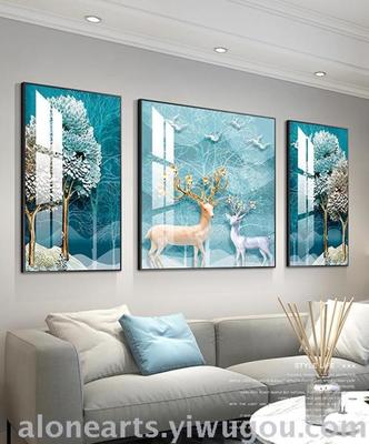現代簡約北歐客廳晶瓷鑲鉆裝飾畫掛畫沙發背景墻裝飾三聯畫壁畫