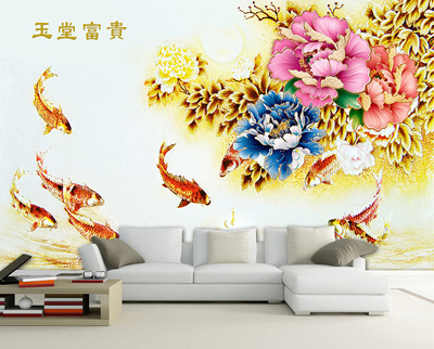 彩雕玉堂富貴壁畫電視背景墻 家居裝飾的藝術(shù)升華